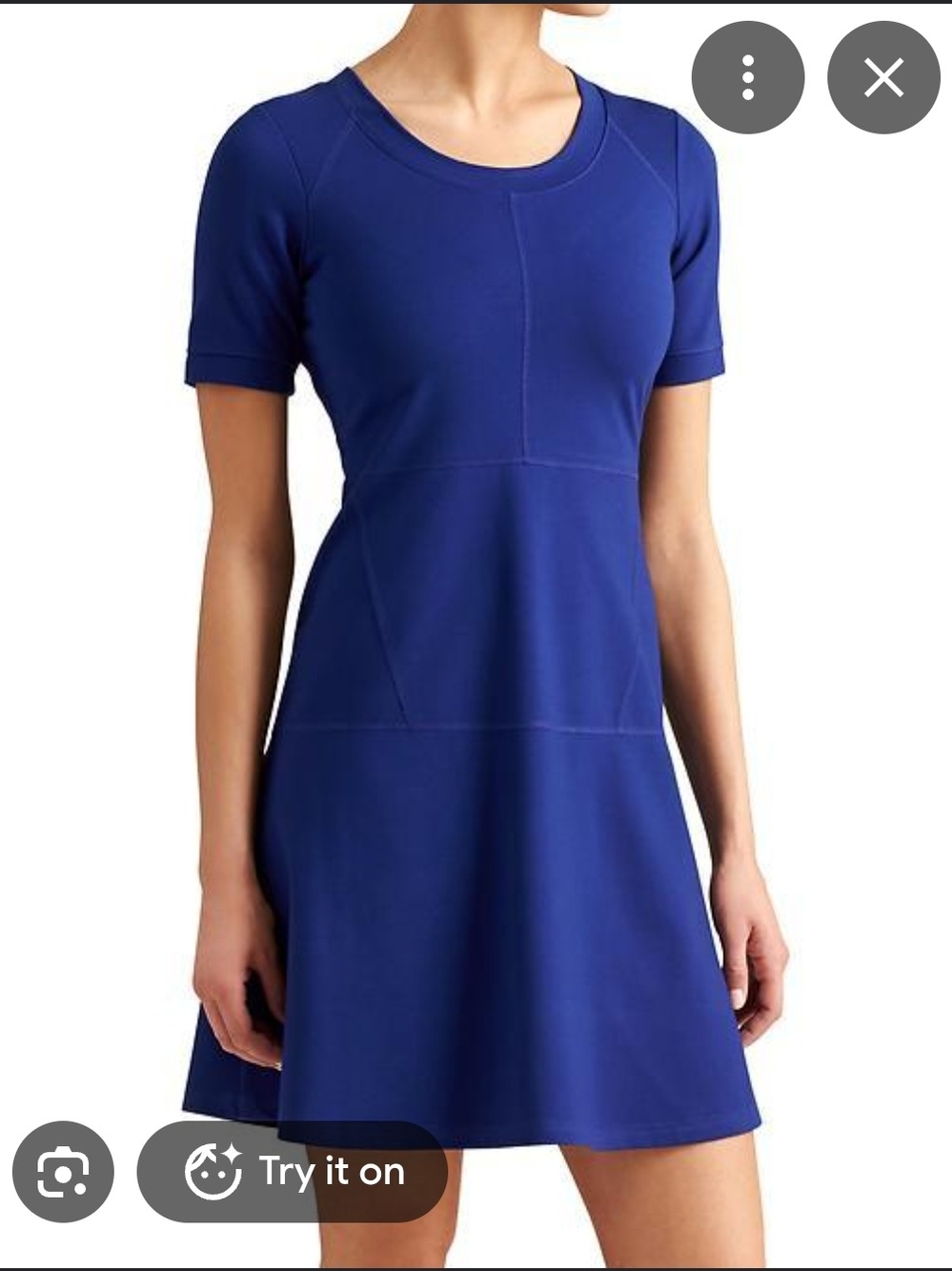 Athleta Short-Sleeve Fit-and-Flare Dress in Cobalt Blue